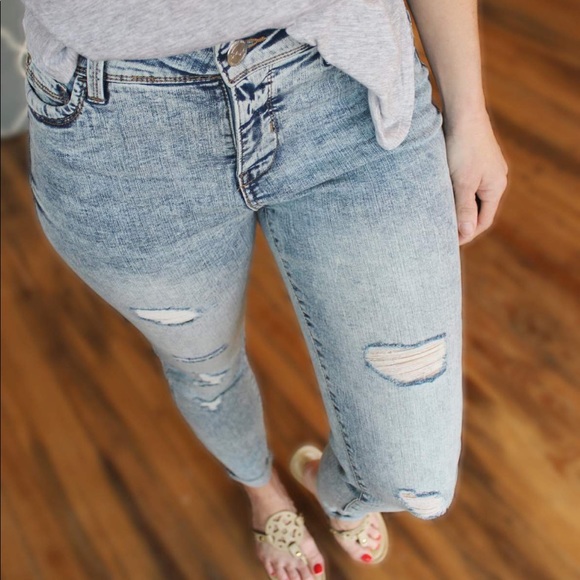 Distressed Ankle Slim Fit Acid Wash Jeans - Picture 4 of 5